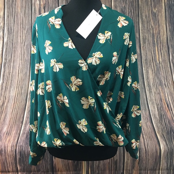 Lush Tops - NWT Lush Teal Flora Faux Wrap Blouse